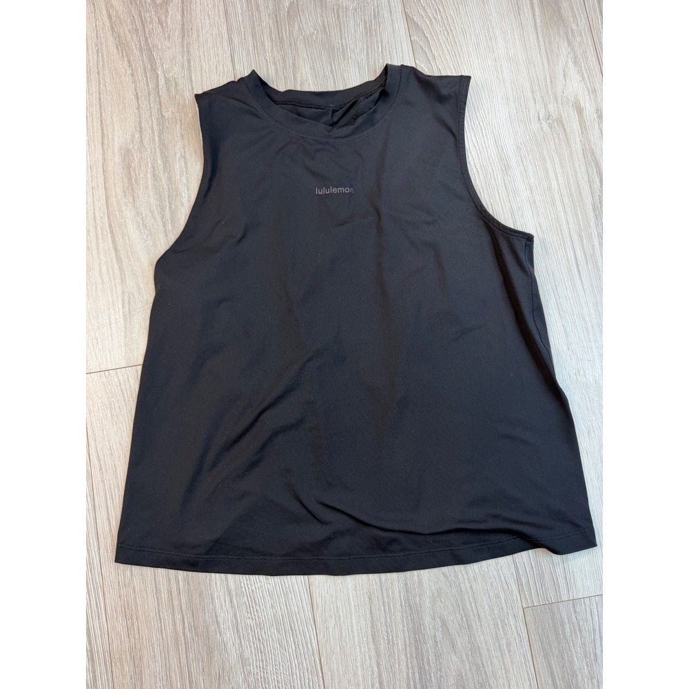 Lululemon Black Split Back Sleeveless Training Tank Top Logo Activewear Womens